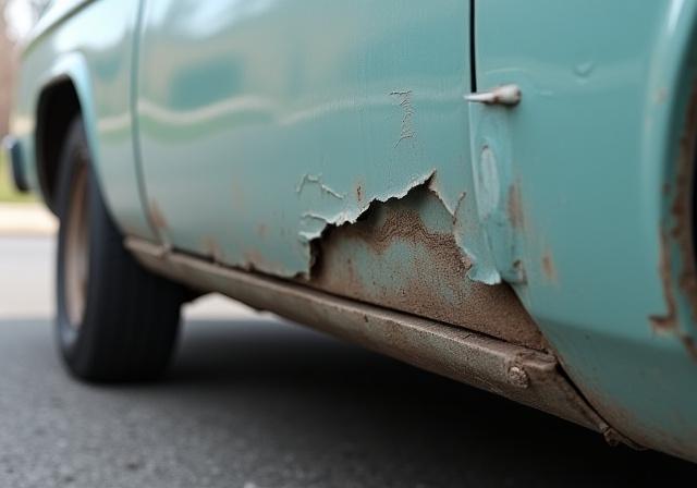 A car with a long, deep scrape along its side door and panel