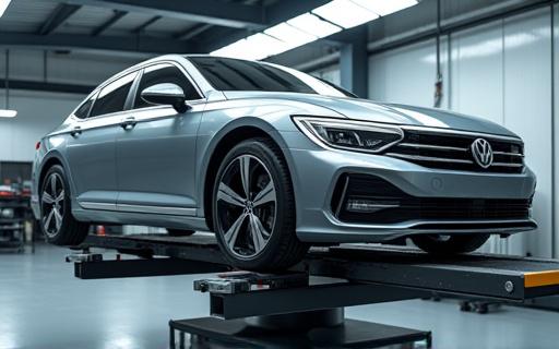 A car on a frame straightening machine