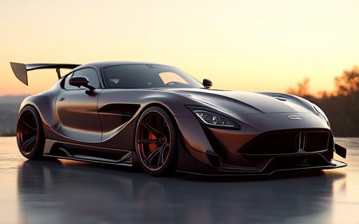 A heavily customized sports car with a unique body kit